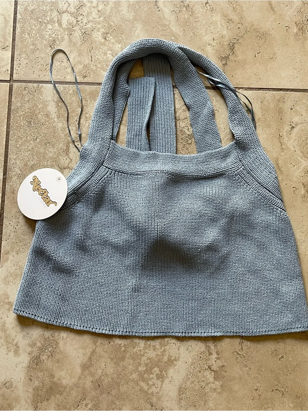 Neutral Blue Knit Cropped Tank Top - Picture 1 of 4